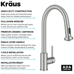 KRAUS 2-Function Single Handle Pull Down Kitchen Faucet in Spot-Free Stainless