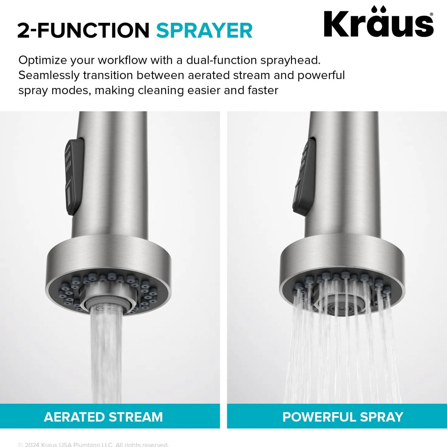 KRAUS 2-Function Single Handle Pull Down Kitchen Faucet in Spot-Free Stainless