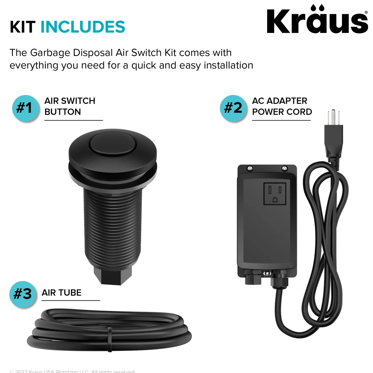 KRAUS Garbage Disposal Push Button Air Switch Kit in Matte Black