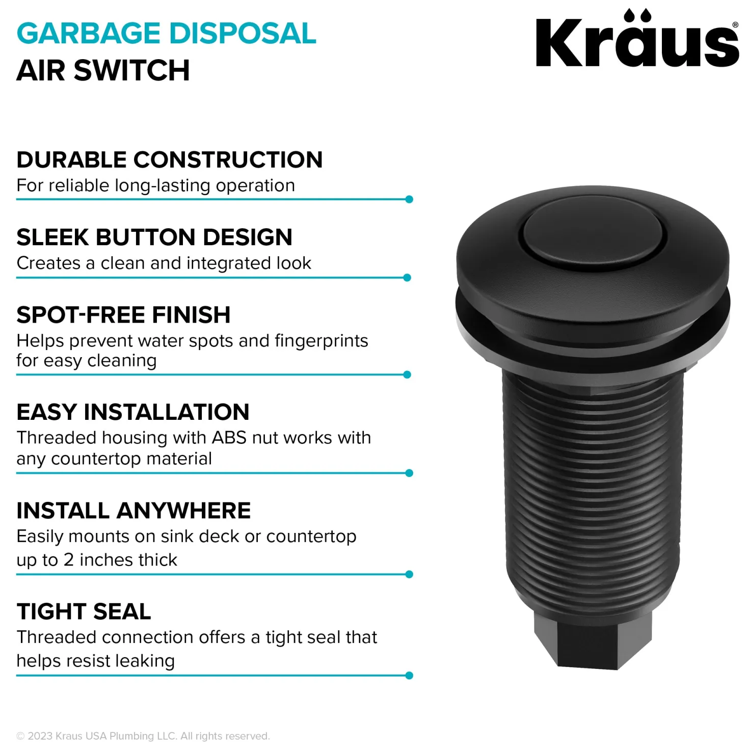 KRAUS Garbage Disposal Push Button Air Switch Kit in Matte Black