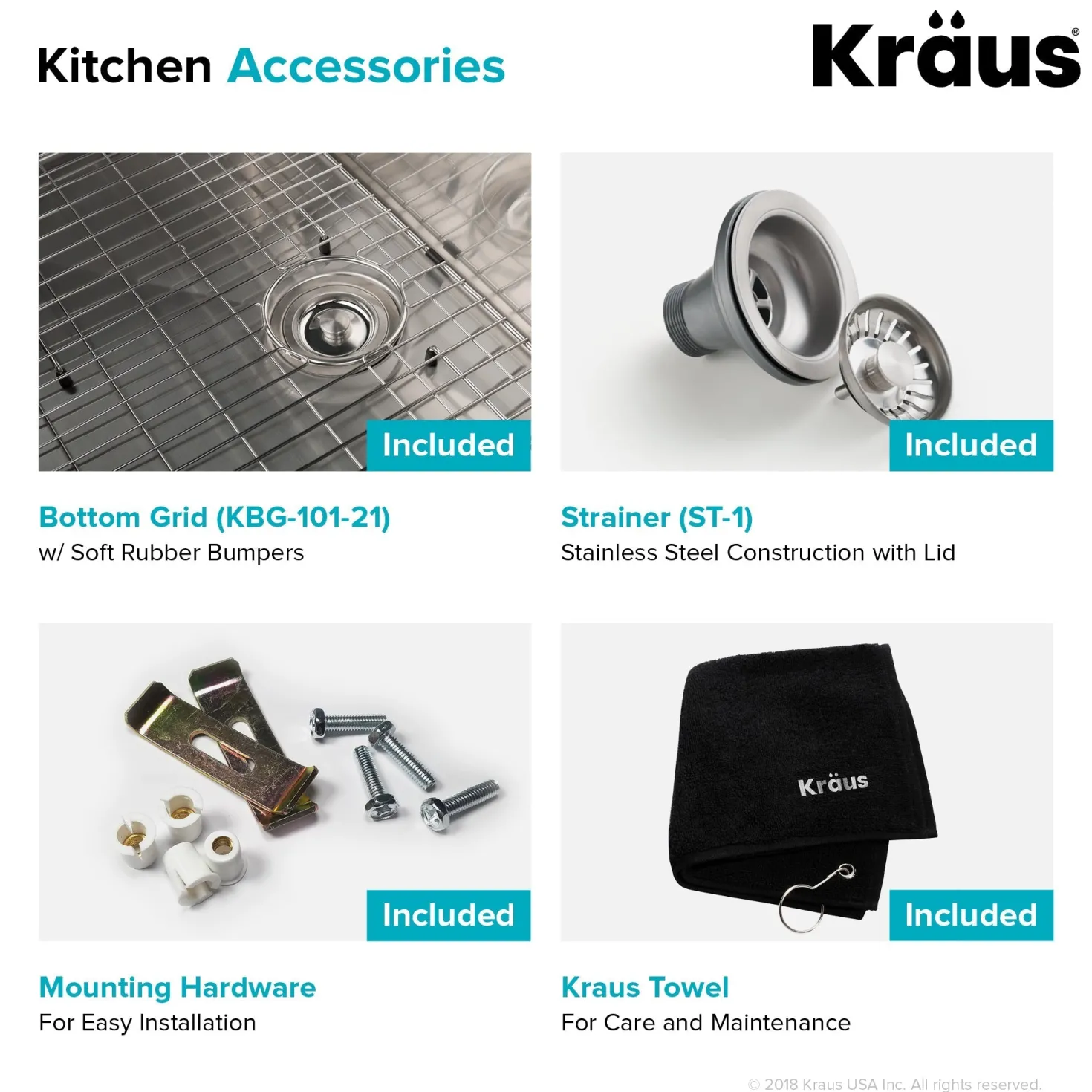 KRAUS 21" 16 Gauge Undermount Single Bowl Stainless Steel Kitchen Sink