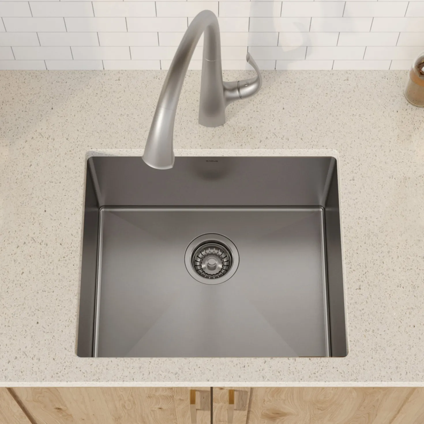 KRAUS 21" 16 Gauge Undermount Single Bowl Stainless Steel Kitchen Sink