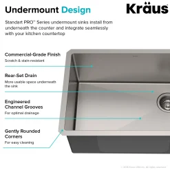 KRAUS 25" 16 Gauge Undermount Single Bowl Stainless Steel Kitchen Sink with Off Center Drain