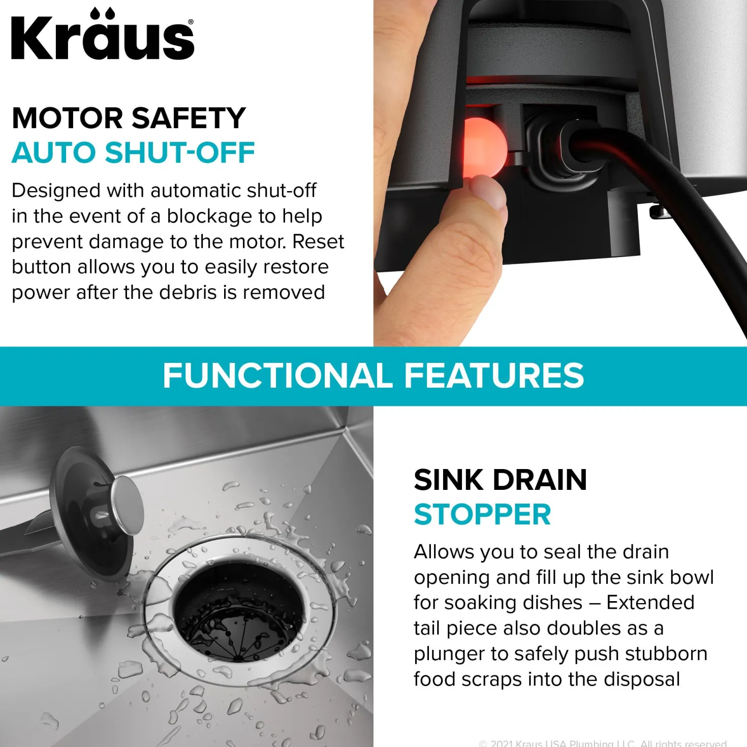 KRAUS 3/4HP Continuous Feed Garbage Disposal