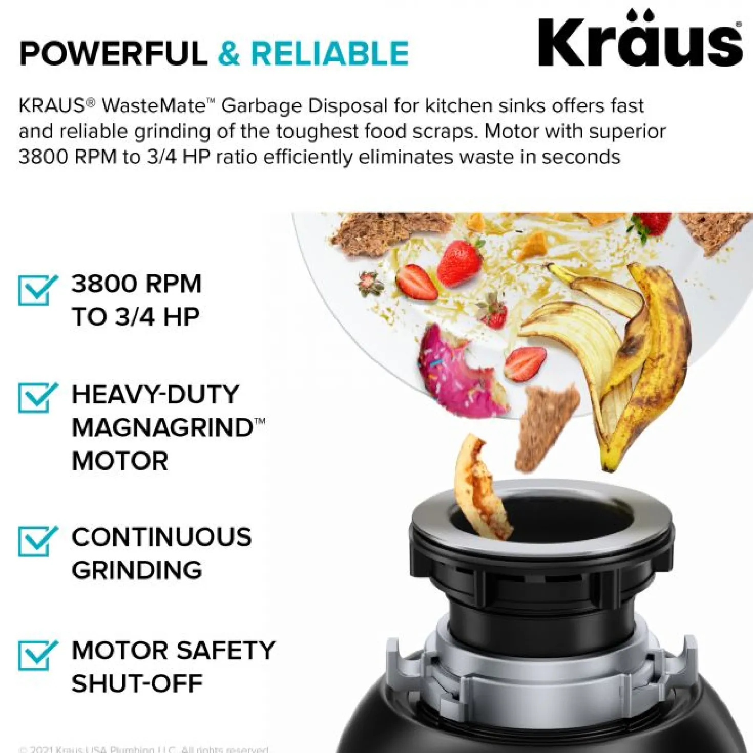 KRAUS 3/4HP Continuous Feed Garbage Disposal