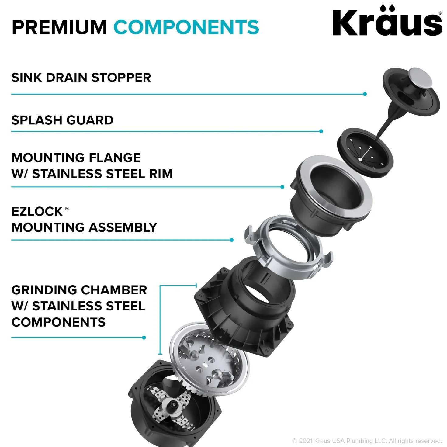KRAUS 3/4HP Continuous Feed Garbage Disposal