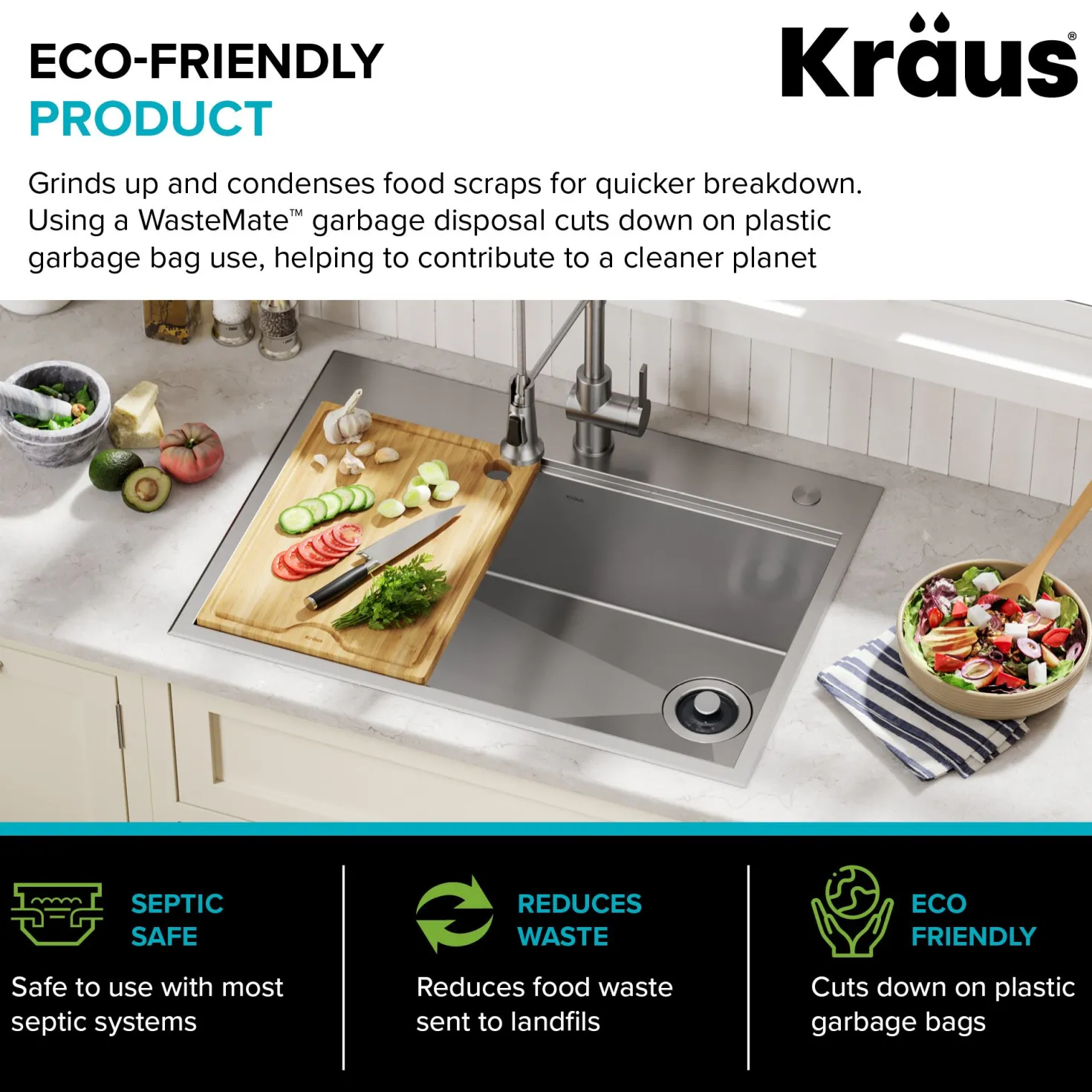 KRAUS 3/4HP Continuous Feed Garbage Disposal