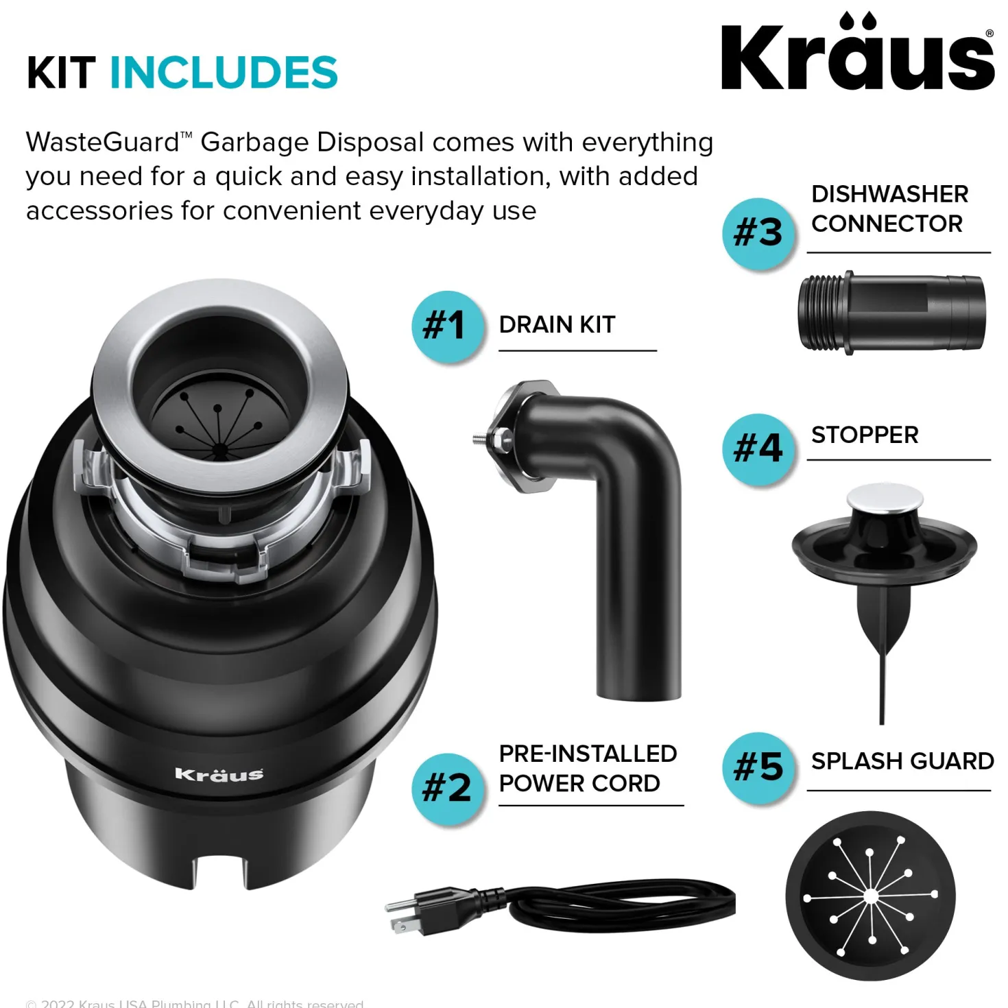 KRAUS 1 HP Continuous Feed Garbage Disposal