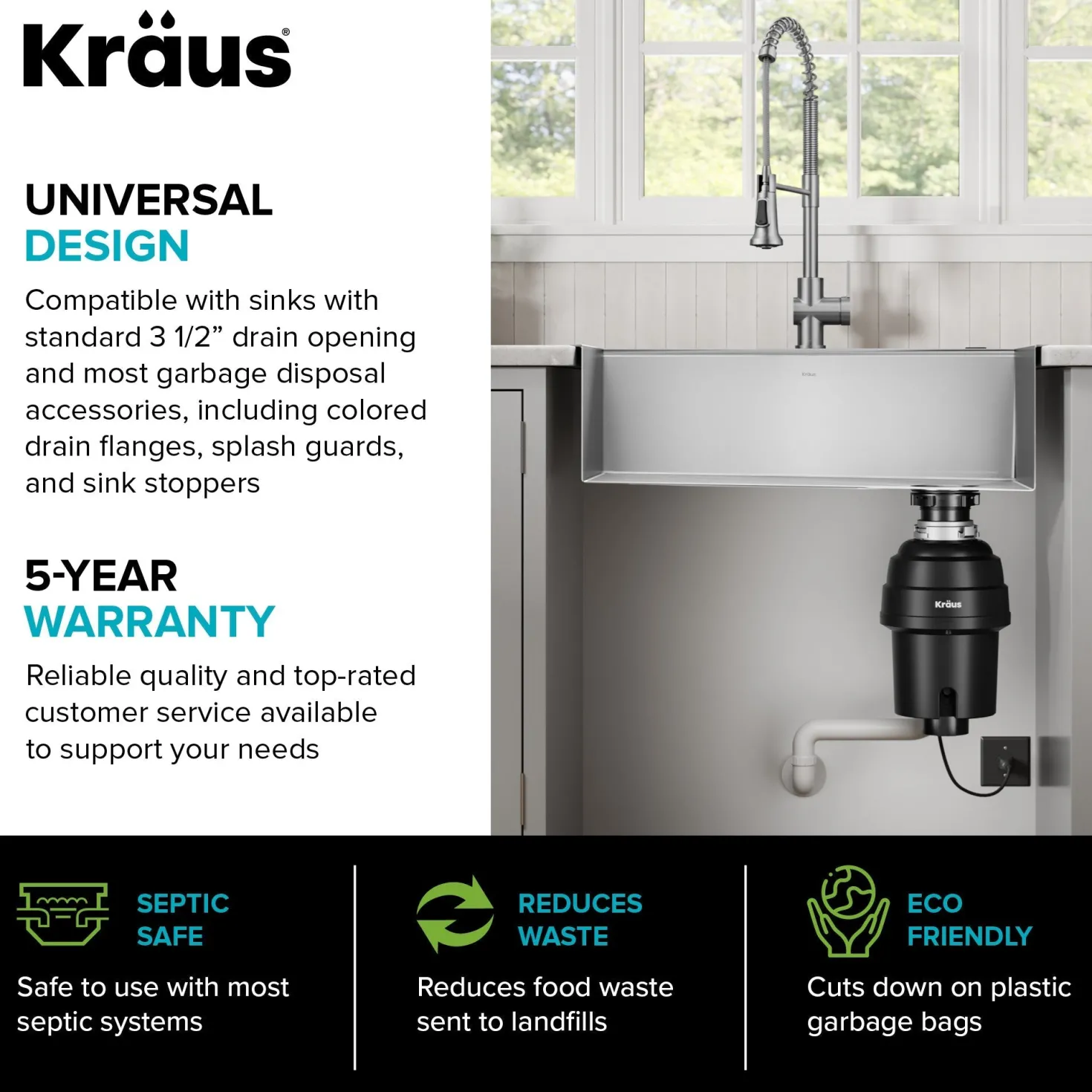 KRAUS 1 HP Continuous Feed Garbage Disposal