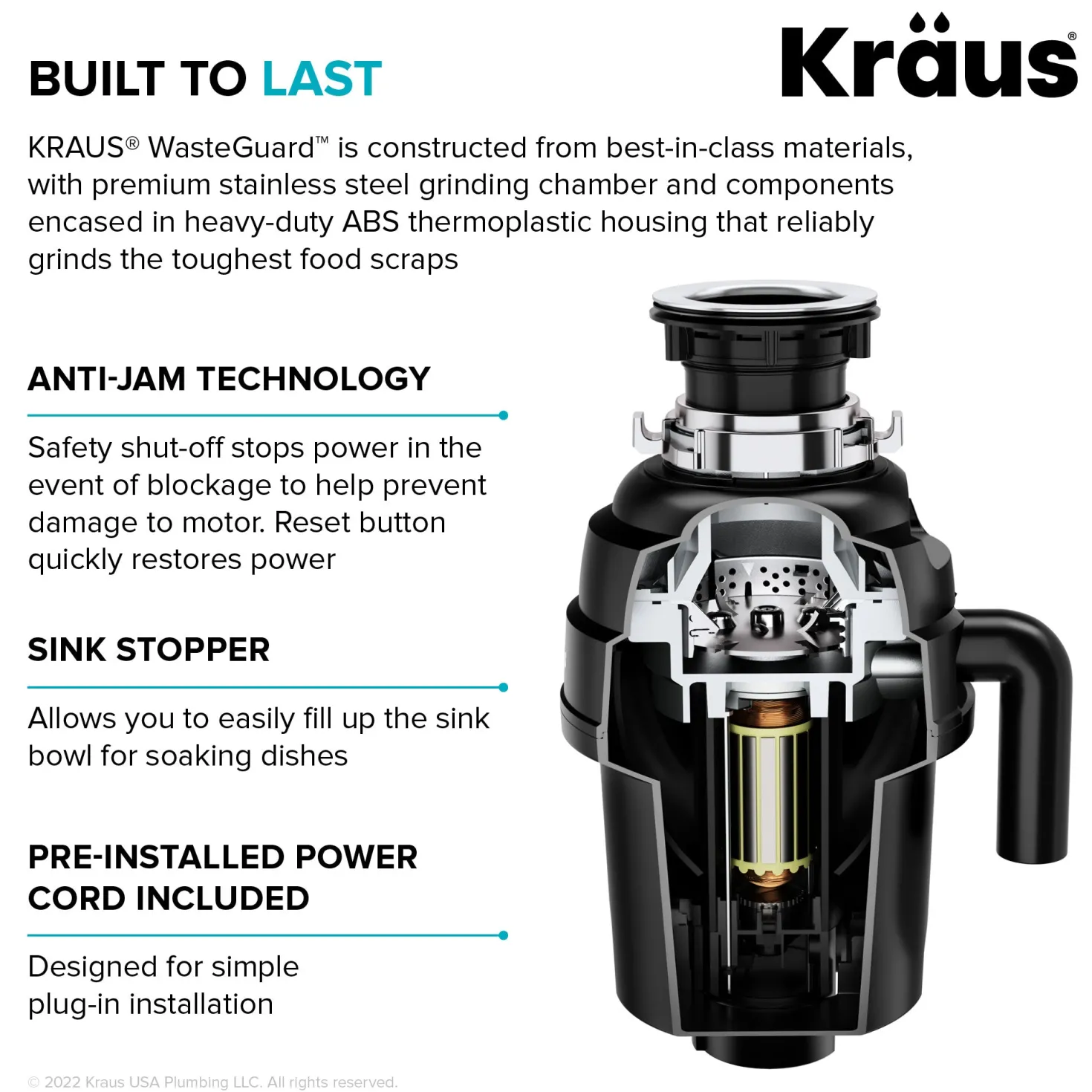 KRAUS 1 HP Continuous Feed Garbage Disposal