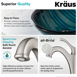KRAUS 17-Inch Blue Glass Nature Series Bathroom Vessel Sink and Arlo Faucet Combo Set with Pop-Up Drain