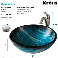 KRAUS 17-Inch Blue Glass Nature Series Bathroom Vessel Sink and Arlo Faucet Combo Set with Pop-Up Drain