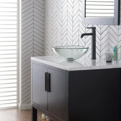 KRAUS 14-Inch Clear Glass Bathroom Vessel Sink and Ramus Faucet Combo Set with Pop-Up Drain