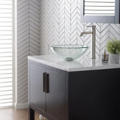 KRAUS 14-Inch Clear Glass Bathroom Vessel Sink and Ramus Faucet Combo Set with Pop-Up Drain