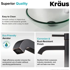 KRAUS 14-Inch Clear Glass Bathroom Vessel Sink and Ramus Faucet Combo Set with Pop-Up Drain