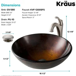 KRAUS 16 1/2-Inch Copper Brown Bathroom Vessel Sink and Arlo Faucet Combo Set with Pop-Up Drain