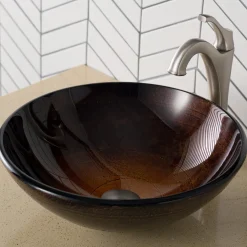 KRAUS 16 1/2-Inch Copper Brown Bathroom Vessel Sink and Arlo Faucet Combo Set with Pop-Up Drain