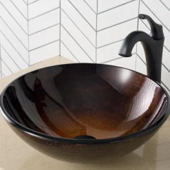 KRAUS 16 1/2-Inch Copper Brown Bathroom Vessel Sink and Arlo Faucet Combo Set with Pop-Up Drain