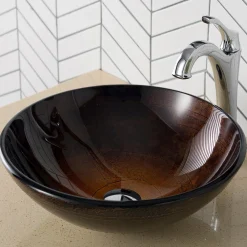 KRAUS 16 1/2-Inch Copper Brown Bathroom Vessel Sink and Arlo Faucet Combo Set with Pop-Up Drain