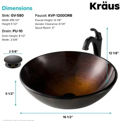 KRAUS 16 1/2-Inch Copper Brown Bathroom Vessel Sink and Arlo Faucet Combo Set with Pop-Up Drain