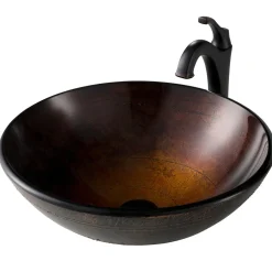 KRAUS 16 1/2-Inch Copper Brown Bathroom Vessel Sink and Arlo Faucet Combo Set with Pop-Up Drain
