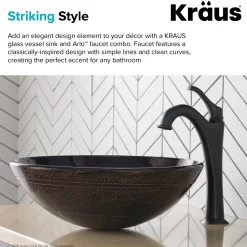 KRAUS 16 1/2-Inch Copper Brown Bathroom Vessel Sink and Arlo Faucet Combo Set with Pop-Up Drain