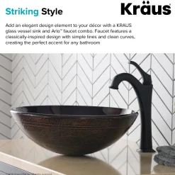 KRAUS 16 1/2-Inch Copper Brown Bathroom Vessel Sink and Arlo Faucet Combo Set with Pop-Up Drain