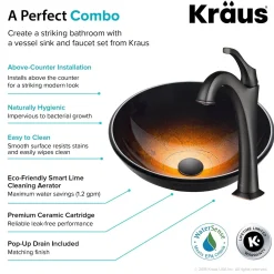 KRAUS 16 1/2-Inch Copper Brown Bathroom Vessel Sink and Arlo Faucet Combo Set with Pop-Up Drain