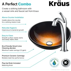 KRAUS 16 1/2-Inch Copper Brown Bathroom Vessel Sink and Arlo Faucet Combo Set with Pop-Up Drain