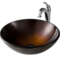 KRAUS 16 1/2-Inch Copper Brown Bathroom Vessel Sink and Arlo Faucet Combo Set with Pop-Up Drain
