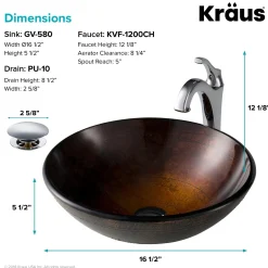 KRAUS 16 1/2-Inch Copper Brown Bathroom Vessel Sink and Arlo Faucet Combo Set with Pop-Up Drain