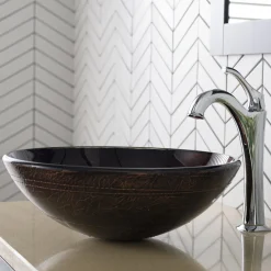 KRAUS 16 1/2-Inch Copper Brown Bathroom Vessel Sink and Arlo Faucet Combo Set with Pop-Up Drain