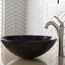 KRAUS 16 1/2-Inch Copper Brown Bathroom Vessel Sink and Arlo Faucet Combo Set with Pop-Up Drain