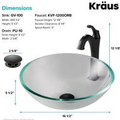 KRAUS 16 1/2-Inch Crystal Clear Glass Bathroom Vessel Sink and Arlo Faucet Combo Set with Pop-Up Drain