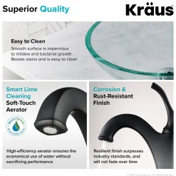 KRAUS 16 1/2-Inch Crystal Clear Glass Bathroom Vessel Sink and Arlo Faucet Combo Set with Pop-Up Drain
