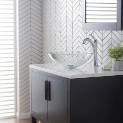 KRAUS 16 1/2-Inch Crystal Clear Glass Bathroom Vessel Sink and Arlo Faucet Combo Set with Pop-Up Drain