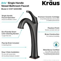 KRAUS 16 1/2-Inch Crystal Clear Glass Bathroom Vessel Sink and Arlo Faucet Combo Set with Pop-Up Drain