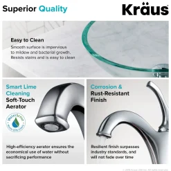 KRAUS 16 1/2-Inch Crystal Clear Glass Bathroom Vessel Sink and Arlo Faucet Combo Set with Pop-Up Drain