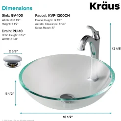 KRAUS 16 1/2-Inch Crystal Clear Glass Bathroom Vessel Sink and Arlo Faucet Combo Set with Pop-Up Drain