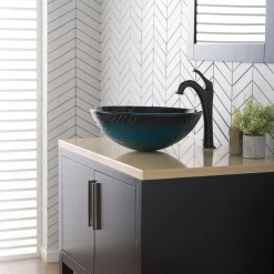 KRAUS 17-Inch Green Glass Nature Series Bathroom Vessel Sink and Arlo Faucet Combo Set with Pop-Up Drain