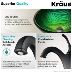 KRAUS 17-Inch Green Glass Nature Series Bathroom Vessel Sink and Arlo Faucet Combo Set with Pop-Up Drain