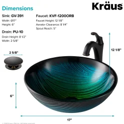 KRAUS 17-Inch Green Glass Nature Series Bathroom Vessel Sink and Arlo Faucet Combo Set with Pop-Up Drain