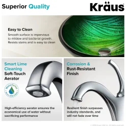 KRAUS 17-Inch Green Glass Nature Series Bathroom Vessel Sink and Arlo Faucet Combo Set with Pop-Up Drain