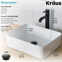 KRAUS 19-Inch Modern Rectangular White Porcelain Ceramic Bathroom Vessel Sink and Ramus Faucet Combo Set with Pop-Up Drain, Oil Rubbed Bronze Finish