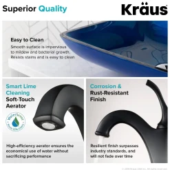 KRAUS 22-Inch Rectangular Blue Glass Bathroom Vessel Sink and Arlo Faucet Combo Set with Pop-Up Drain