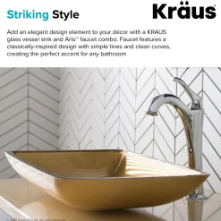 KRAUS 22-Inch Rectangular Gold Glass Bathroom Vessel Sink and Arlo Faucet Combo Set with Pop-Up Drain
