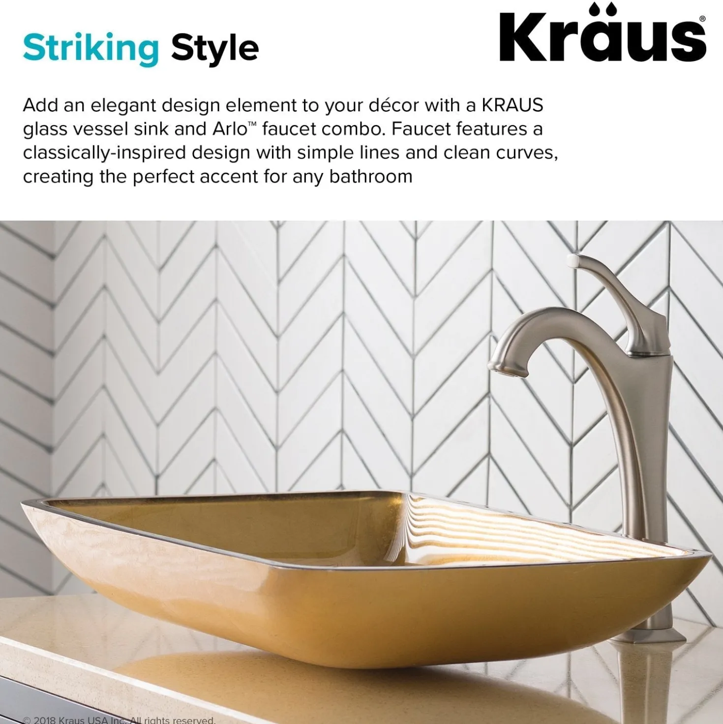 KRAUS 22-Inch Rectangular Gold Glass Bathroom Vessel Sink and Arlo Faucet Combo Set with Pop-Up Drain