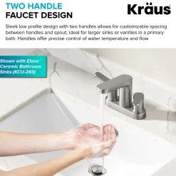 KRAUS Indy 2-Handle 4-inch Center-set Bathroom Faucet in Spot-Free Brushed Nickel