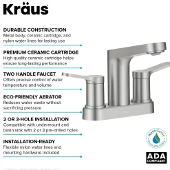 KRAUS Indy 2-Handle 4-inch Center-set Bathroom Faucet in Spot-Free Brushed Nickel
