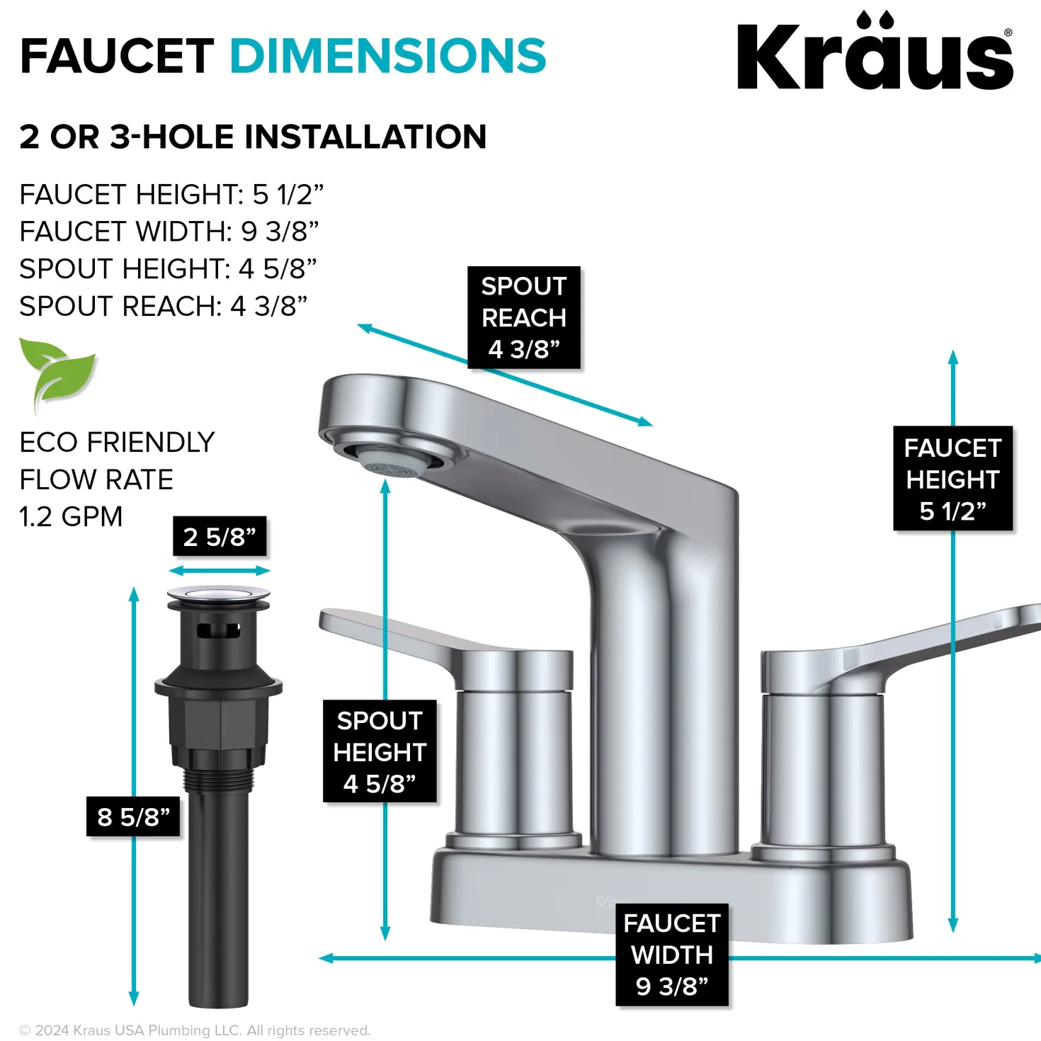 KRAUS Indy 2-Handle 4-inch Centerset Bathroom Faucet in Chrome